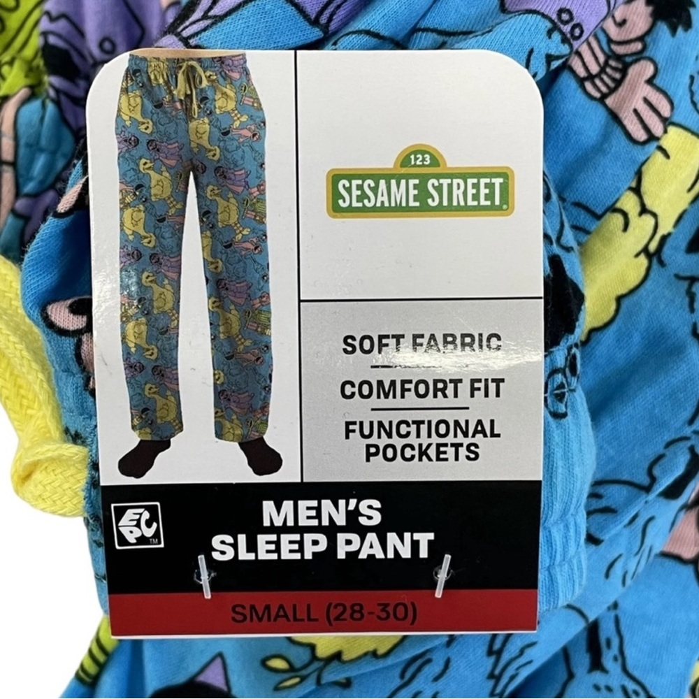 Sesame Street AOP Pastel Character Art Men Boys Blue Sleep Pajama Pants Sz L NWT